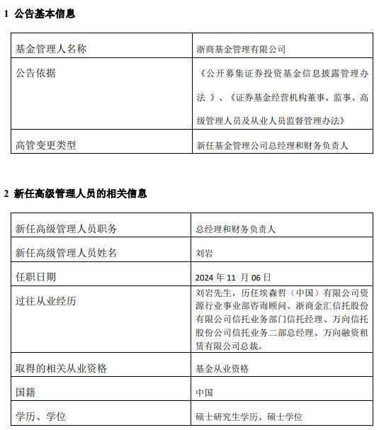 新掌门能否挽救净利见底？浙商基金“换帅”：王波离任 新任刘岩为总经理和财务负责人-第3张图片-008彩票